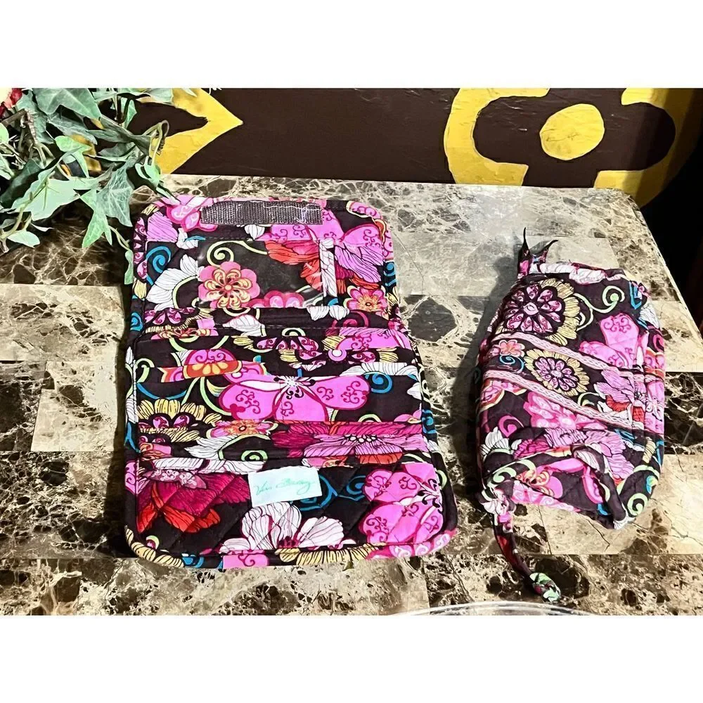 Vera Bradley Matching Wallet and Make up Bag, Cosmetic Pouch Brown Floral Print - Picture 2 of 5